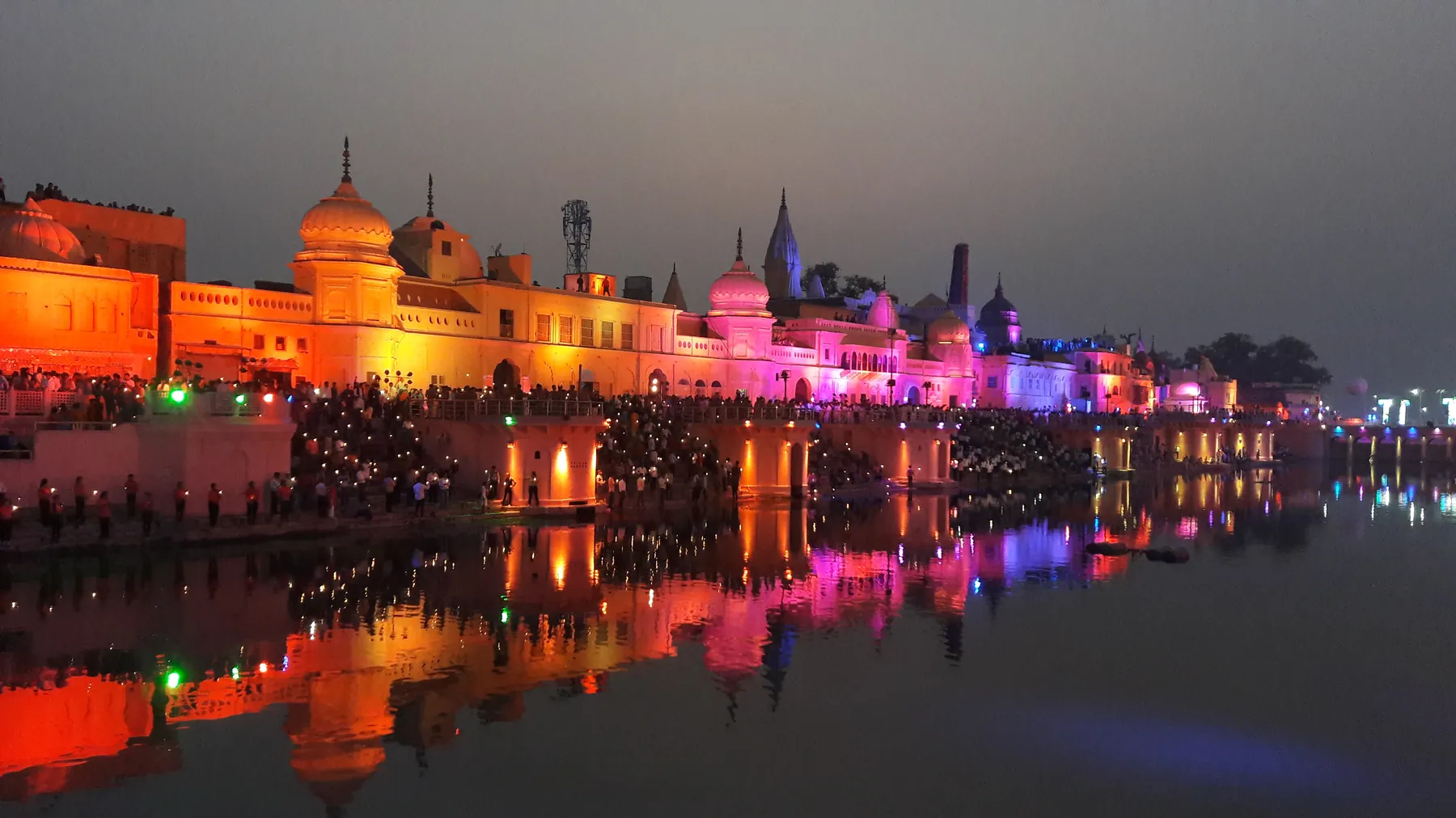 Ram ki Paidi and Sarayu riverside in Ayodhya at night